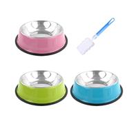 CYNOSURETECH 3 Pieces Stainless Steel Pet Bowls And 1 Piece Cleaning Brush, Pet Supplies, Pet Feeding Tools, Non-Slip Pet Bowls
