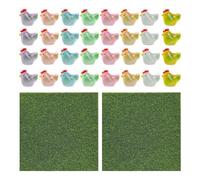 CYNOSURETECH 32 Pieces Of Fluorescent Pullet Ornaments And 2 Small Lawns, Small Resin Animals, Mini Animal Ornaments, Microscopic Pullet Ornaments