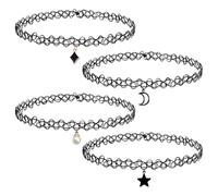 CYNOSURETECH 4 Pieces Women's Chokers, Lace Necklace, Elastic Retractable Necklace, Black Gothic Necklace, Pendant Necklace, Gift Necklace for Women