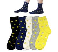 CYNOSURETECH 5 Pairs Duck Print Mid-Calf Socks, Men's Cartoon Style, Soft & Breathable Cotton, One-Size-Fits-All