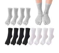 CYNOSURETECH 6 Pairs Cotton Tabi Socks for Flip Flop and Sandals - Breathable, Elastic Unisex Yoga Toe Style (Black, White, Gray)