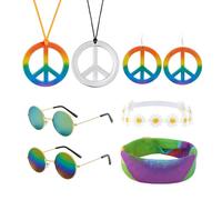 CYNOSURETECH 7 Piece Hippie Colorful Accessories Set, Hippie Kids Accessories, Party Accessories Set, Carnival Clothing Accessories, 60s 70s 80s Clothing Accessories
