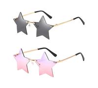 CYNOSURETECH Pack of 2 Star Shaped Sunglasses, Rimless, Modern, Unisex-Adults, Gray, Purple-Pink