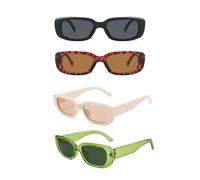 CYNOSURETECH Pack of 4 Multi-colour Small Square Retro Sunglasses, Full Frame Fashionable Sports Sunglasses for Men and Women