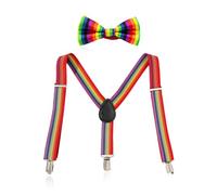 CYNOSURETECH Set of 2 Rainbow Tie Suspenders, Adjustable Suspenders, Elastic Suspenders, Men's Kids Suspenders, Rainbow Bow Tie, Striped Bow Tie, Suitable for Daily Matching