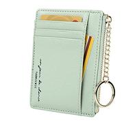 Cynure Women's 8 Cards Slim Minimalist Card Holder Coin Changes Purse Keychain Front Pocket Wallet, Green