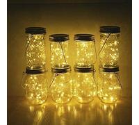 Cynzia 8 Pack 20 LED Waterproof Mason Jar Lights, Warm White, Solar Powered, Indoor/Outdoor, Stars Theme, Wedding Occasion