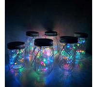 Cynzia Solar Mason Jar Lid Lights, 8 Pack 20 LED Waterproof Fairy Star Firefly String Lights with (8 Hangers Included,Jars Not Included), for Mason Jar Table Garden Wedding Party Decor (4 Colors)