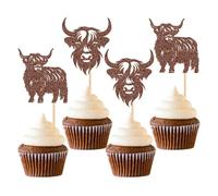 Cyodoos 24Pcs Highland Cow Cupcake Toppers Farm Animal Brown Highland Cattle Cake Picks Highland Cow Baby Shower Boys Girls Birthday Party Cake Decorations Supplies