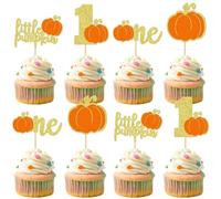 Cyodoos 24Pcs Orange Glitter Pumpkin Cupcake Toppers 1st Pumpkin Cupcake Picks Little Pumpkin Baby Shower Decorations Fall Harvest Theme Baby Shower Kids Birthday Party Supplies