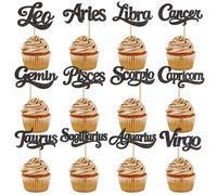 Cyodoos 24PCS Zodiac Cupcake Toppers, Black Glitter 12 Constellation Set for Horoscope Themed Birthday, Astrology Party Decorations（Constellation-2）