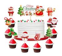 Cyodoos 25PCS Christmas Cupcake Toppers Santa Claus、Tree、Snowman、Gingerbread Man、Picks Merry Christmas Theme Holiday Baby Shower Birthday Party Cake Decorations