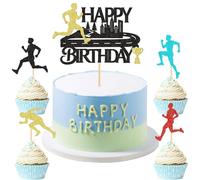 Cyodoos 25Pcs City Running Happy Birthday Cake Topper Colored Runner Cupcake Toppers Marathon Theme Cupcake Toppers