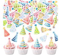 Cyodoos 40 Pcs Edible Party hat Cupcake Toppers Colorful Happy Birthday hat Cake Topper Picks Baby Showe Kids' Birthday Party Decorations