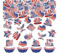 Cyodoos 40PCS Edible Independence Day Cupcake Toppers 4th of July USA God Bless the USA Patriotic Cupcake Picks Toothpicks Decorations for Independence Day Party Supplies