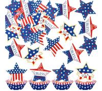 Cyodoos 40PCS Edible Independence Day Cupcake Toppers 4th of July USA God Bless the USA Patriotic Cupcake Picks Toothpicks Decorations for Independence Day Party Supplies