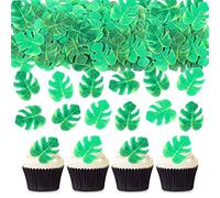 Cyodoos 48pcs Edible Tropical Turtle Leaves Cupcake Toppers, Palm Leaf Cake Topper, Edible Wafer Paper Leaf Cake Decoration for Hawaii Aloha Jungle Summer Theme Wedding Birthday Baby Shower Party