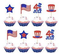 Cyodoos Pack of 24 Independence Day Cupcake Toppers 4th of July USA God Bless the USA Patriotic Cupcake Picks Toothpicks Decorations for Independence Day Party Supplies