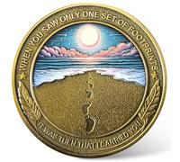 CYOUNG Footprints in The Sand Christian Challenge Coin - Inspirational Scripture Medallion with Dual-Sided Design