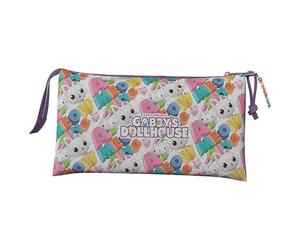 CYP BRAND Gabby- Triple Pencil Case, Pencil Case, 5 Compartments, Preschool, Pencil Case, Gabby, Pandy Patitas, Purple Color, Official Product