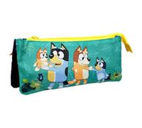 CYP BRAND Triple Bluey Pencil Case 22 cm, 3 Compartment School Pencil Case for Boys and Girls, Cartoon Pattern, Polyester, Zipper Closure