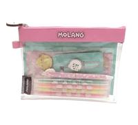 CyP Brands Molang Stationery Set Stationery Accessories Clips Pencil Case Highlighter Erasable Pen Flower Pink Official Product