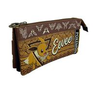 CYPBRANDS Pokémon - Triple Pencil Case, Pencil Case, 5 Compartments, School Supplies, Trolley Case, Eeve, Brown, Official Product, Beige, Estandár