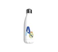 CYPBRANDS Real Madrid - Stainless Steel Water Bottle, Airtight Closure, with Design Letter A in Blue, 550 ml, White, Official Product