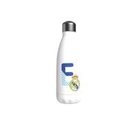 CYPBRANDS Real Madrid - Stainless Steel Water Bottle, Airtight Closure, with Letter E Design in Blue, 550 ml, White, Official Product