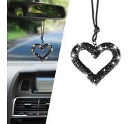 CyperFair Heart Car Hanging Accessory, Sparkling Rhinestone-Encrusted Car Rearview Mirror Ornament, Beautiful and Elegant Pendant, Universal Interior Accessory for Women Girls (Black)