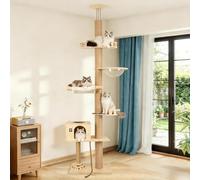 Cypherx Floor to Ceiling Cat Tree, 6-Tier Tall Wood Tower Scratching Post (94.3"-120")