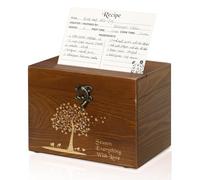 CypherX Wooden Recipe Card Organizer - 50 Blank Recipe Cards and Box Set - 8 Wood Dividers - Perfect Housewarming, Bridal Shower Gift, Vintage Brown
