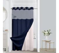 CYPL No Hooks Required Waffle Weave Shower Curtain with Snap in Liner-Hotel Grade Waterproof & Mesh Top Window Spa Like Bath Curtain Machine Washable 54Wx80L Navy Blue