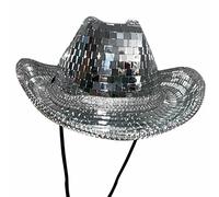 cypreason 34.5×31.5×12.5c Disco Ball Ca-p Glitter Disco Mirrored Hat Sequin Cowboy Hat Silver Mirrored Ball Cowboy Hat Bachelor Stunning Hat Stunning Sparkly Hat For Women Men Dance Club Bar