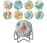 cypreason 9.5 x 9.5 x 0.2 cm Coastal Coastal Beach Theme Cup Holder Set 8 Pieces Absorbent Wooden Glass Gem Art Kits Coasters Gem Kits Painting Accessories Gem Art Crafts