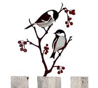 cypreason Metal Chickadee Decoration Outside | Chickadees & Berries Stake for Flower Pot Decor,Standing Metal Bird Yard Art Sculpture for Patio Backyard Pond Outdoor Decorations