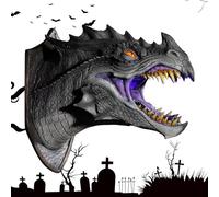 cypreason Wall Mounted Dragon Head - LED Smoke Dragon Head Sculpture | Scary Fantasy Wall Art with LED Light Eyes, Halloween Decoration for Offices