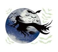 cypreason Witch Wall Sticker, Witch Moon Bat Halloween Wall Sticker - Horror Stickers, Witch Stickers, Bats, Large Halloween Window Decorations for Window Wall
