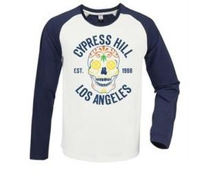 Cypress Hill - Floral Skull Vintage White / Navy Medium Baseball Jers - P2222z