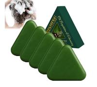 Cypress Leaf Hair Soap Nature Triangle Shampoo Bar, Triangle Green Shampoo Bar, Grass Solid Herbal Sham/poo B/ar, Grass Tria/ngle Solid Shampoo For Thickening & Darkening Smooths Hair (5 PCS)