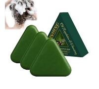 Cypress Leaf Hair Soap Nature Triangle Shampoo Bar, Triangle Green Shampoo Bar, Grass Solid Herbal Sham/poo B/ar, Grass Tria/ngle Solid Shampoo For Thickening & Darkening Smooths Hair (3 PCS)