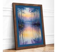 Cypress Waters at Dawn Scenic Framed Wall Art Print A1 (84.1×59.4cm) Walnut, Wall Decor for Living Room, Bedroom, Office & Home, Ready to Hang, Art Gift