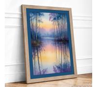 Cypress Waters at Dawn Scenic Framed Wall Art Print A3 (42×29.7cm) Oak, Wall Decor for Living Room, Bedroom, Office & Home, Ready to Hang, Art Gift