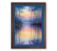 Cypress Waters at Dawn Scenic Framed Wall Art Print A4 (29.7×21cm) Walnut, Wall Decor for Living Room, Bedroom, Office & Home, Ready to Hang, Art Gift