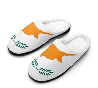 Cypriot Cyprus Flag Mens Winter Warm Slippers Rubber Sole Comfortable Cotton House Shoes For Daily Wear 13-14（46-47）