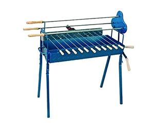 Cyprus BBQ Rotisserie Charcoal Barbecue Set - Traditional Authentic BBQ Cypriot Gr oukou Outdoor Garden Steel Barbeque with a Free Pair of Super Skewers - Large Blue