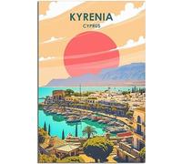 Cyprus Kyrenia Sunset Art Print Vintage Travel Poster Retro Wall Art Canvas Poster Home Decor Room Decor Unframed 60x90cm