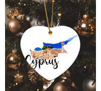 Cyprus Landmark Scenery Ornaments Christmas Tree Decoration Cyprus Heart Shape Ceramics Ornaments Suitable for New Year Home for Gatherings Decorate