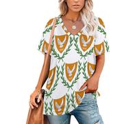 Cyprus National Emblem Print Womens T Shirts, Multicolor Plus Size Patriotic Graphic V Neck Tee, Casual Basic Tunic Tops Summer Tee Shirt S-5XL