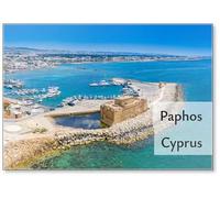 Cyprus. Pathos. The Paphos Castl Panoramic View from The Sea. The Medieval Port Castle in The Harbour. The Museums of Cyprus. Mediterranean Coast. Tourist Landmarks Paphos, Design 1, Fridge Magnet
